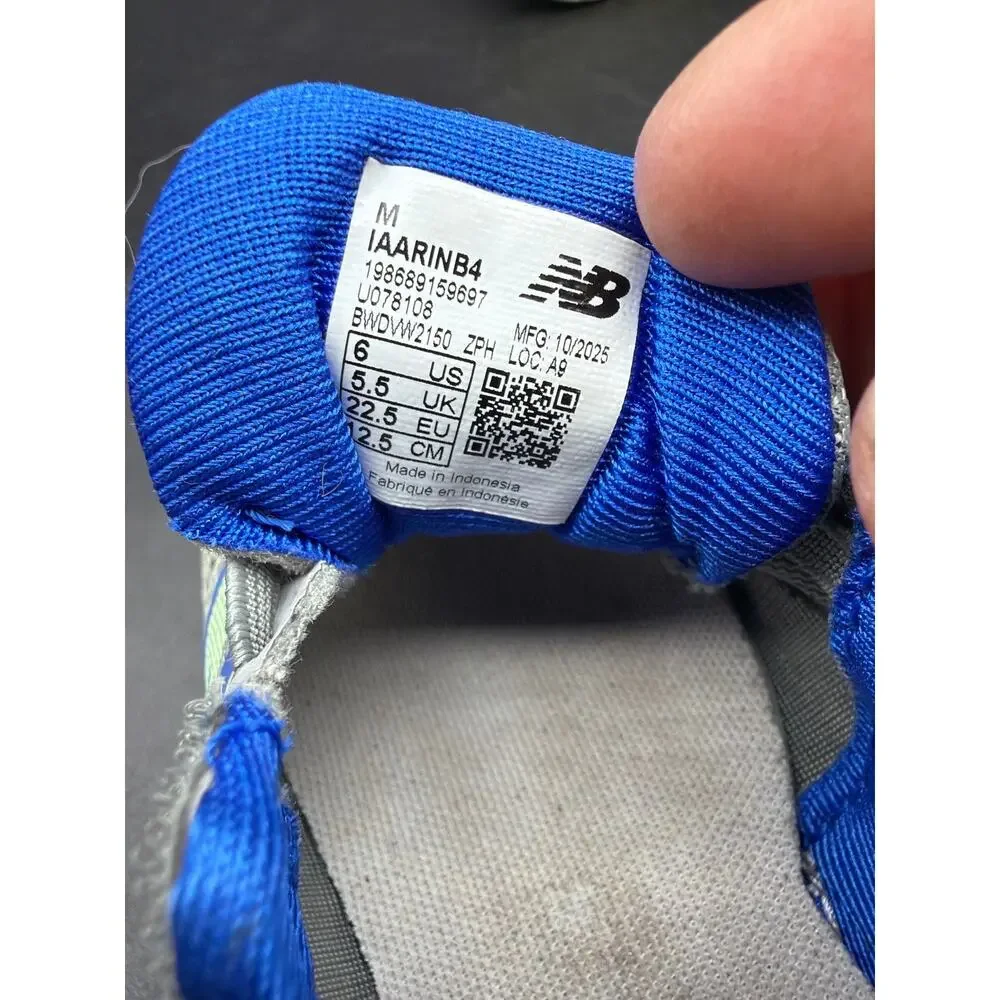 New Balance Arishi v4 Kids Running Shoes Gray Blue Green Hook Loop Size 6 US